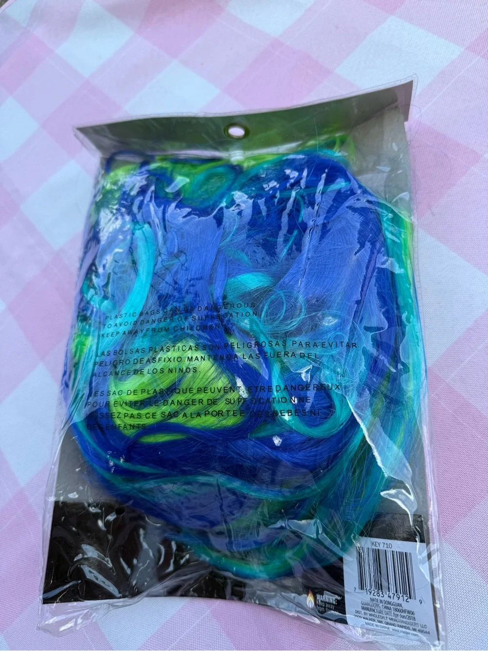 Vibrant Blue & Lime Green Curly mermaid hair wig (new in bag)